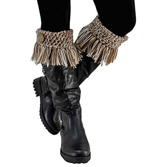 Tassel Boot Cuffs With Button Trim - Picture 5 of 8